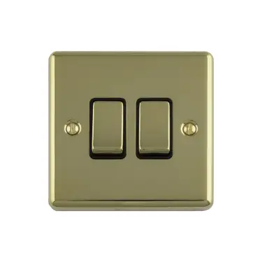 Click Here To Enlarge This Photo Of EN2SWPBW - Eurolite 2 Gang 10Amp 2Way Switch Polished Brass with White Trim (Enhance Range)