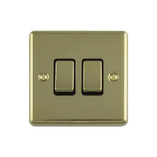 EN2SWPBW - Eurolite 2 Gang 10Amp 2Way Switch Polished Brass with White Trim (Enhance Range)