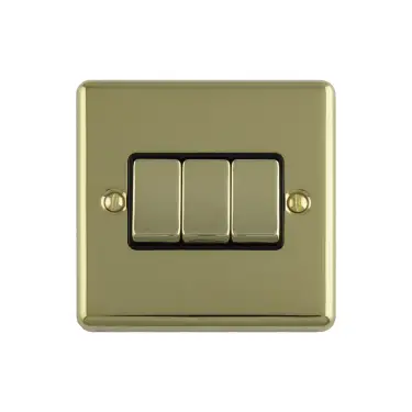 Click Here To Enlarge This Photo Of EN3SWPBB - Eurolite 3 Gang 10Amp 2Way Switch Polished Brass with Black Trim (Enhance Range)