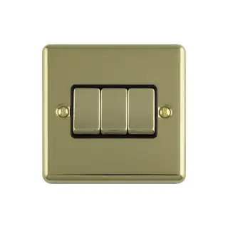 EN3SWPBB - Eurolite 3 Gang 10Amp 2Way Switch Polished Brass with Black Trim (Enhance Range)