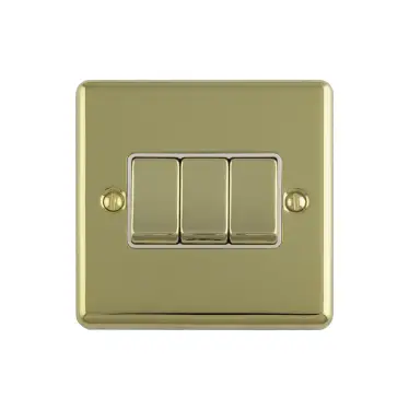 Click Here To Enlarge This Photo Of EN3SWPBW - Eurolite 3 Gang 10Amp 2Way Switch Polished Brass with White Trim (Enhance Range)
