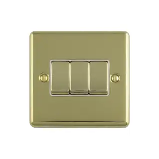 EN3SWPBW - Eurolite 3 Gang 10Amp 2Way Switch Polished Brass with White Trim (Enhance Range)