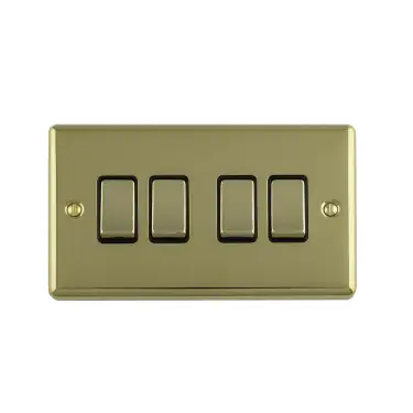 Click Here To Enlarge This Photo Of EN4SWPBB - Eurolite 4 Gang 10Amp 2Way Switch Polished Brass with Black Trim (Enhance Range)