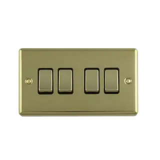EN4SWPBB - Eurolite 4 Gang 10Amp 2Way Switch Polished Brass with Black Trim (Enhance Range)