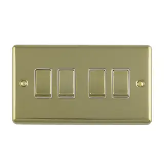 EN4SWPBW - Eurolite 4 Gang 10Amp 2Way Switch Polished Brass with White Trim (Enhance Range)