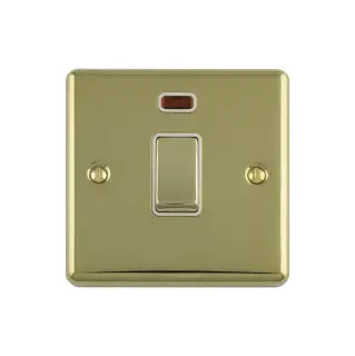 EN20ASWNPBW - Eurolite 1 Gang 20Amp DP Switch with Neon Indicator Polished Brass with White Trim (Enhance Range)