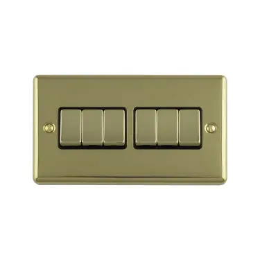 Click Here To Enlarge This Photo Of EN6SWPBB - Eurolite 6 Gang 10Amp 2Way Switch Polished Brass with Black Trim (Enhance Range)