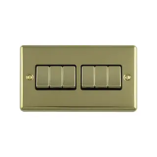 EN6SWPBB - Eurolite 6 Gang 10Amp 2Way Switch Polished Brass with Black Trim (Enhance Range)