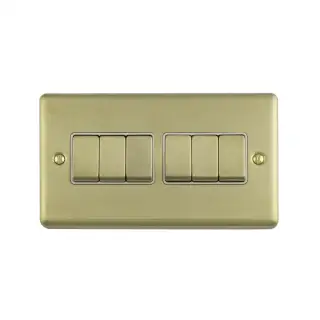 EN6SWPBW - Eurolite 6 Gang 10Amp 2Way Switch Polished Brass with White Trim (Enhance Range)