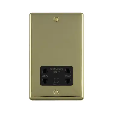 Click Here To Enlarge This Photo Of ENSHSPBB - Eurolite 2 Gang Shaver Socket 230/115V Polished Brass with Black Trim (Enhance Range)