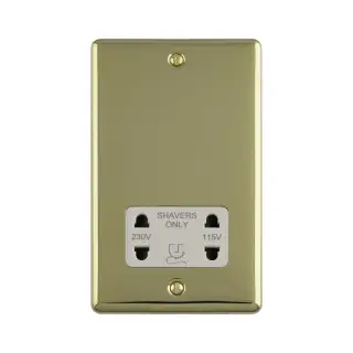 ENSHSPBW - Eurolite 2 Gang Shaver Socket 230/115V Polished Brass with White Trim (Enhance Range)