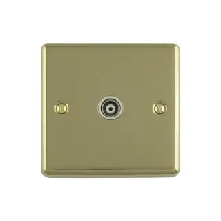 EN1TVPBW - Eurolite 1 Gang TV Coaxial Socket Polished Brass with White Trim (Enhance Range)