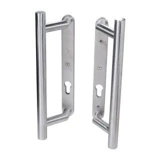 BLU Performance KM910 Patio Door Handle, Back to back handles, Euro cut-out backplates, No levers, 316 Satin Stainless Steel (KM910B-SSS)