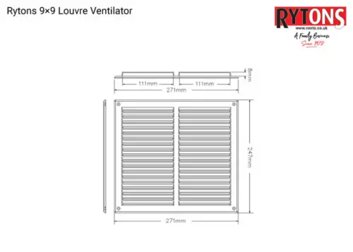 Click Here To Enlarge This Photo Of LV205FWH Rytons 9" x 9" White Plastic Louvred Vent c/w Flyscreen