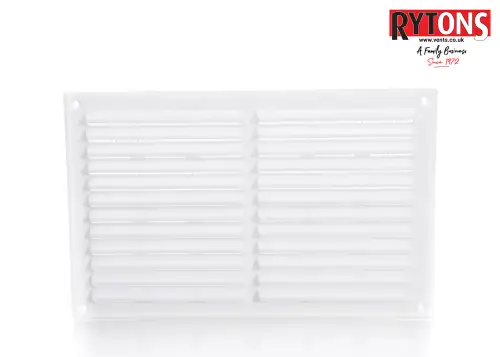 Click Here To Enlarge This Photo Of LV137FWH Rytons 9" x 6" White Plastic Louvred Vent c/w Flyscreen