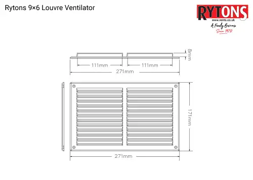 Click Here To Enlarge This Photo Of LV137FWH Rytons 9" x 6" White Plastic Louvred Vent c/w Flyscreen
