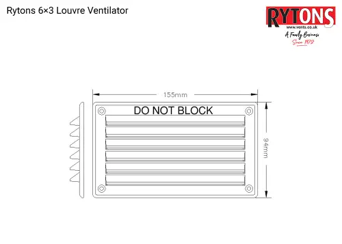 Click Here To Enlarge This Photo Of LV25FWH Rytons 6" x 3" White Plastic Louvred Vent c/w Flyscreen