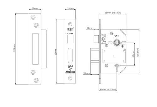 Click Here To Enlarge This Photo Of UNION J2200S StrongBOLT British Standard 5 Lever Sashlock - 75mm Satin Chrome