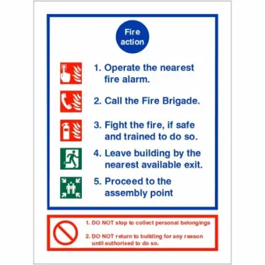 Click Here To Enlarge This Photo Of Self Adhesive Vinyl 5 Point Fire Action Notice Sign