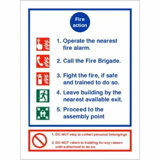 Self Adhesive Vinyl 5 Point Fire Action Notice Sign