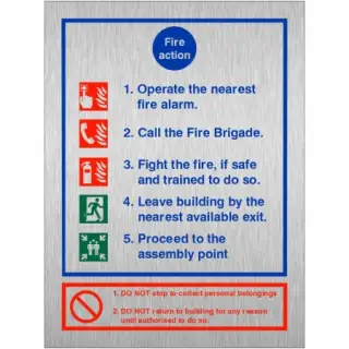 Brushed Aluminium (3mm) 5 Point Fire Action Notice Sign