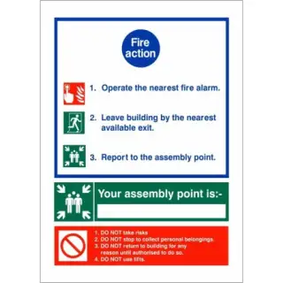 Self Adhesive Vinyl 3 Point Fire Action Notice Sign - "Your Assembly Point is"