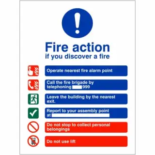 Self Adhesive Vinyl Fire Action Notice Sign - "If You Discover a Fire"