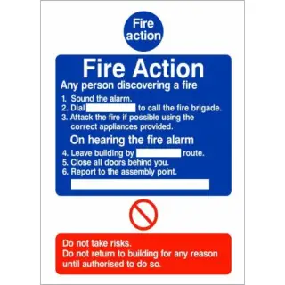 Self Adhesive Vinyl 6 Point Fire Action Notice Sign - Any Person Discovering a Fire