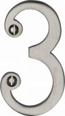 C1560 3-SN Heritage Brass Numeral 3 Face Fix 76mm (3") Satin Nickel Finish