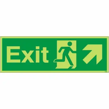 Click Here To Enlarge This Photo Of Photoluminescent (Glow in the Dark) Rigid Plastic (Class C) Exit Arrow Up Right Sign