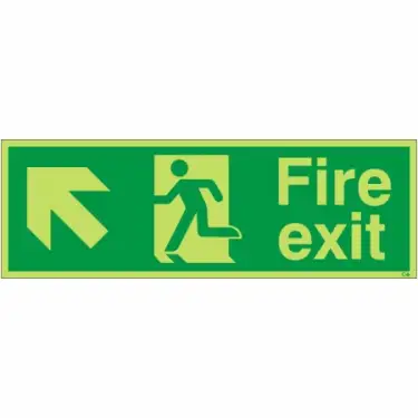 Click Here To Enlarge This Photo Of Photoluminescent (Glow in the Dark) Self Adhesive (Class C) Fire Exit Arrow Up Left Sign