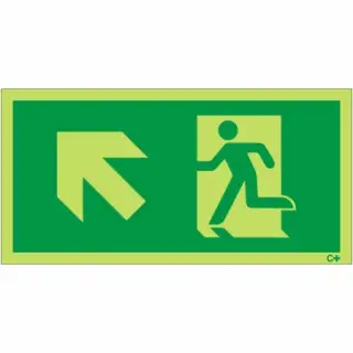 Photoluminescent (Glow in the Dark) Rigid Plastic (Class C) Fire Exit Symbol Only with Arrow Up Left Sign