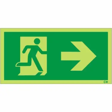Click Here To Enlarge This Photo Of Photoluminescent (Glow in the Dark) Rigid Plastic (Class C) Fire Exit Symbol Only with Arrow Right Sign