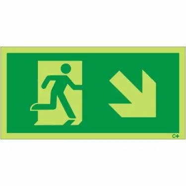 Click Here To Enlarge This Photo Of Photoluminescent (Glow in the Dark) Rigid Plastic (Class C) Fire Exit Symbol Only with Arrow Down Right Sign