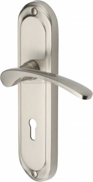 Click Here To Enlarge This Photo Of AMB6200-SN Heritage Brass Door Handle Lever Lock Ambassador Design Satin Nickel Finish