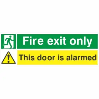 Self Adhesive Vinyl "Fire Exit Only - This Door Is Alarmed" Sign - 400mm x 150mm