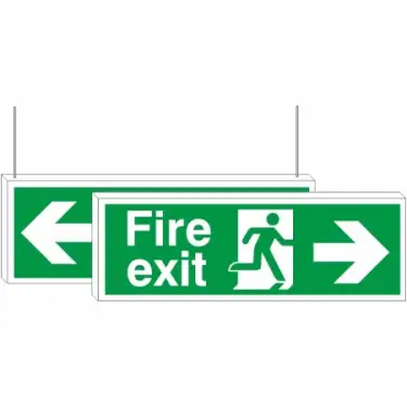 Click Here To Enlarge This Photo Of Rigid Plastic (3mm) Fire Exit Left/Right Arrows Double Sided Hanging Sign