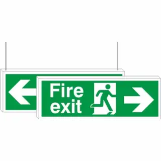 Rigid Plastic (3mm) Fire Exit Left/Right Arrows Double Sided Hanging Sign
