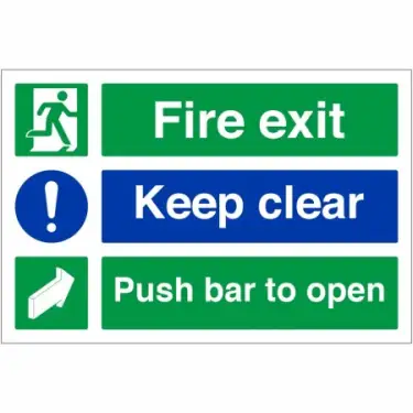 Click Here To Enlarge This Photo Of Rigid Plastic (1mm) "Fire Exit Keep Clear - Push Bar To Open" Sign