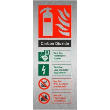 Click Here To Enlarge This Photo Of Brushed Aluminium (3mm) Carbon Dioxide Fire Extinguisher ID Sign - 75mm x 200mm
