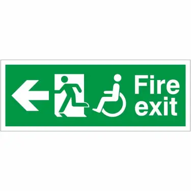 Click Here To Enlarge This Photo Of Rigid Plastic (1mm) Refuge Fire Exit Left Sign - 400mm x 150mm