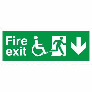 Click Here To Enlarge This Photo Of Self Adhesive Vinyl Refuge Fire Exit Down Sign - 400mm x 150mm