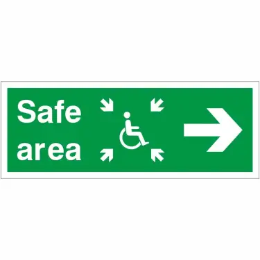 Click Here To Enlarge This Photo Of Rigid Plastic (1mm) Safe Area Right Refuge Sign - 400mm x 150mm