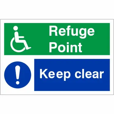 Click Here To Enlarge This Photo Of Self Adhesive Vinyl Refuge Point Keep Clear Sign - 300mm x 200mm
