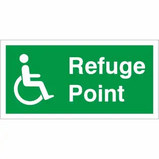 Rigid Plastic (1mm) Refuge Point Sign - 300mm x 150mm