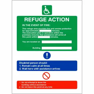 Self Adhesive Vinyl Fire Action Refuge Sign - 150mm x 200mm