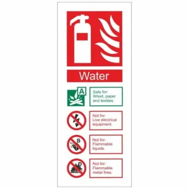 Click Here To Enlarge This Photo Of Rigid Plastic (1mm) Water Fire Extinguisher ID Sign - 75mm x 200mm
