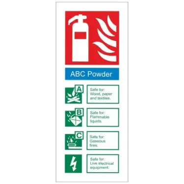 Click Here To Enlarge This Photo Of Self Adhesive Vinyl ABC Powder Fire Extinguisher ID Sign - 75mm x 200mm