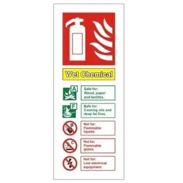 Click Here To Enlarge This Photo Of Rigid Plastic (1mm) Wet Chemical Fire Extinguisher ID Sign - 75mm x 200mm