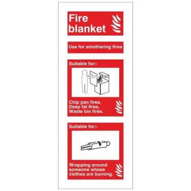 Click Here To Enlarge This Photo Of Rigid Plastic (1mm) Fire Blanket Sign - 75mm x 200mm